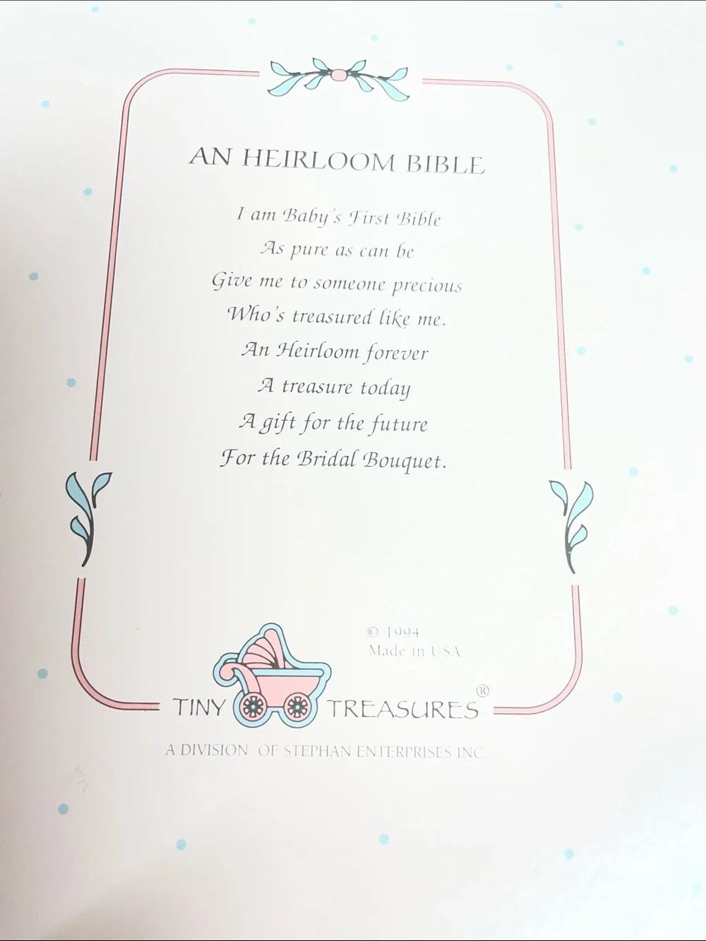 Vintage Tiny Treasures White Lace Keepsake Christening Bible for Baby